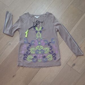 EUC Boden Long Sleeve Shirt Women's sz 8 Brown Crepe Floral Boho Tunic Top